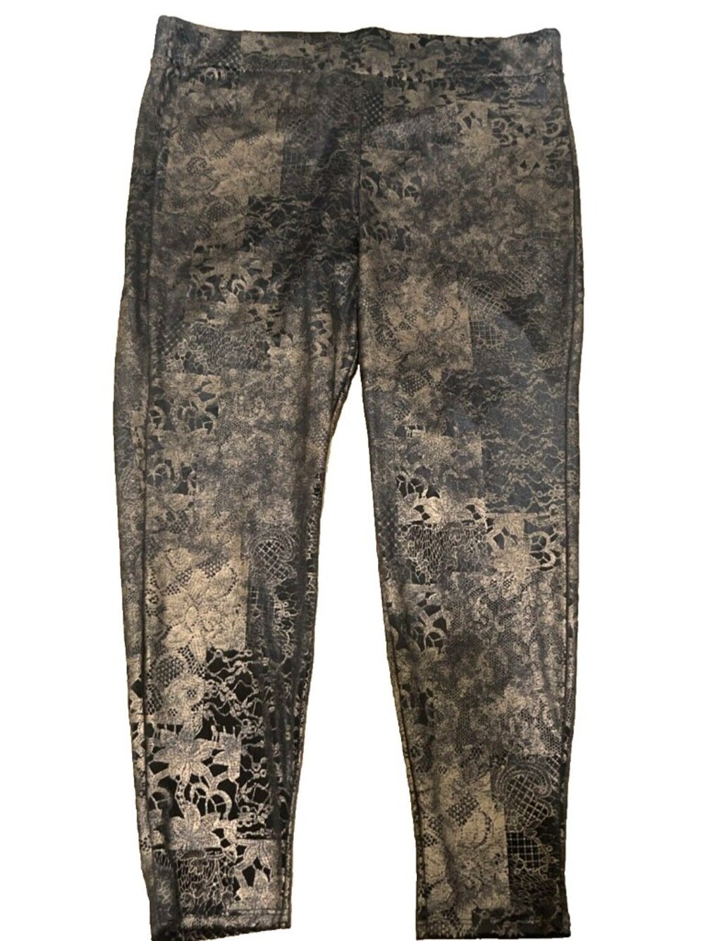 Torrid Premium Leggings All Over Black Gold Foil Lace Pattern Size 3X